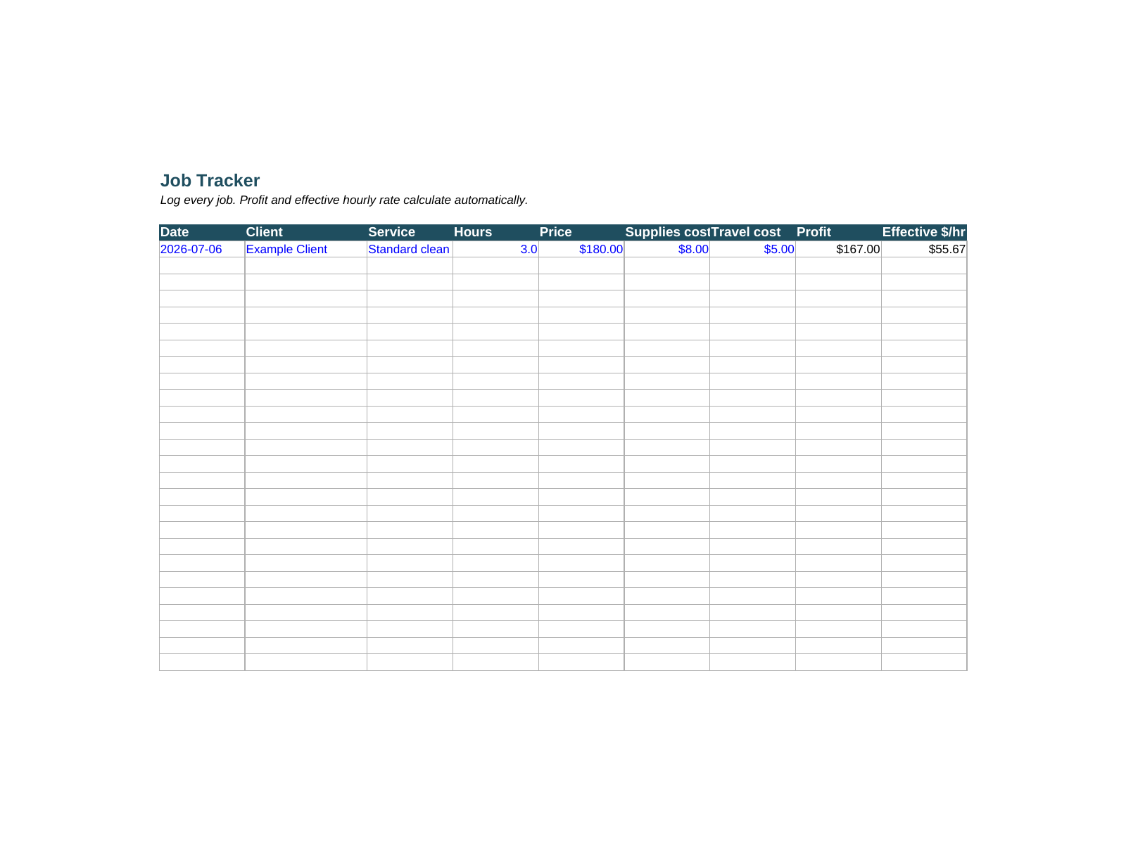 Professional cleaning service quote template with automatic pricing